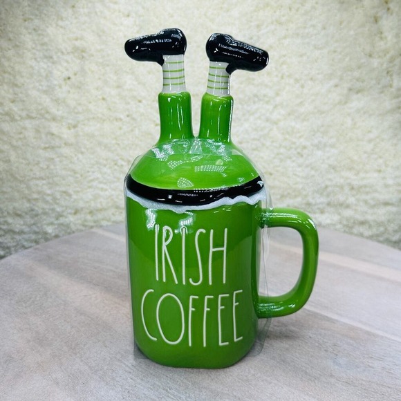 Rae Dunn St. Patrick's Day Irish Coffee Mugs w/ Leprechaun Topper